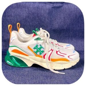 Womens Tory Burch Good Luck Sneakers In White Green Yellow Blue Colorway Sz 9.5